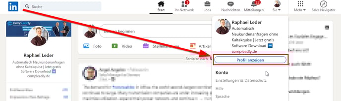 comp, 
Q Suche 
Sta 
Ste 
Ihr Netzwerk 
Jobs 
Nachrichten Mitteilungen 
Raphael Leder 
Automatisch 
Sie 
Mehr 
Sales Navigator 
Foto 
Innen 
Video 
Artikel 
Sortieren nach: R 
Neukundenanfragen ohne 
Kaltakquise Jetzt gratis 
Software Download 
compleadly.de 
Profil anzeigen 
Raphael Leder 
Automatisch Neukundenanfragen 
ohne Kaltakquise Jetzt gratis 
Software Download 
compleadly.de 
Konto 
Einstellungen & Datenschutz 
Sprache 